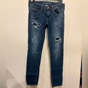 American Eagle Outfitters Dark Blue Distressed Skinny Jeans